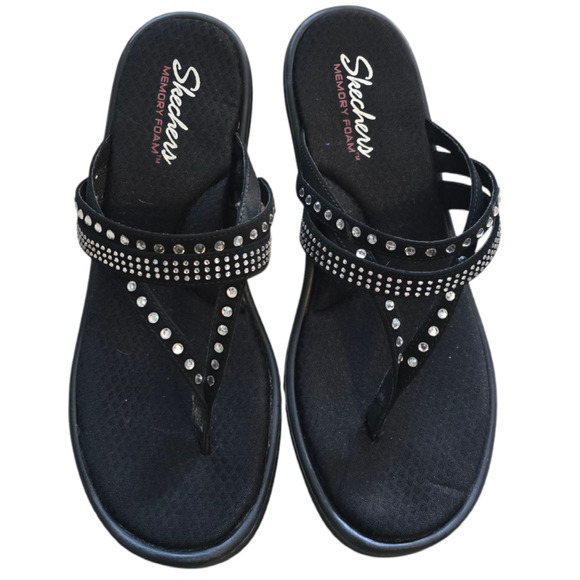NWOT, Skechers Women's Rumblers Memory Foam Wedge Rhinestones Black, Size 10 - Picture 1 of 5